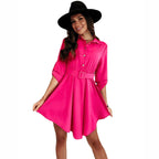 Damen Knielanges Hemdblusenkleid mit Taillengürtel und eleganten Details R&B