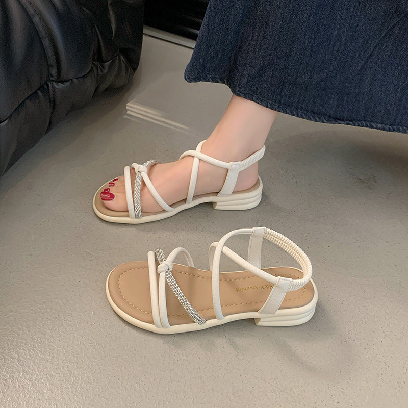 Damen elegante Badesandalen mit Funktionsriemen und modischem Strassdetail EB