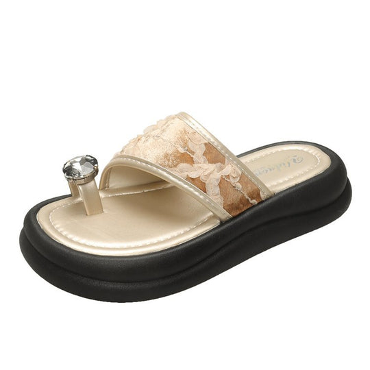 Damen trendige Flip-Flops mit floralem Dekor und funkelndem Schmuckdetail R&B