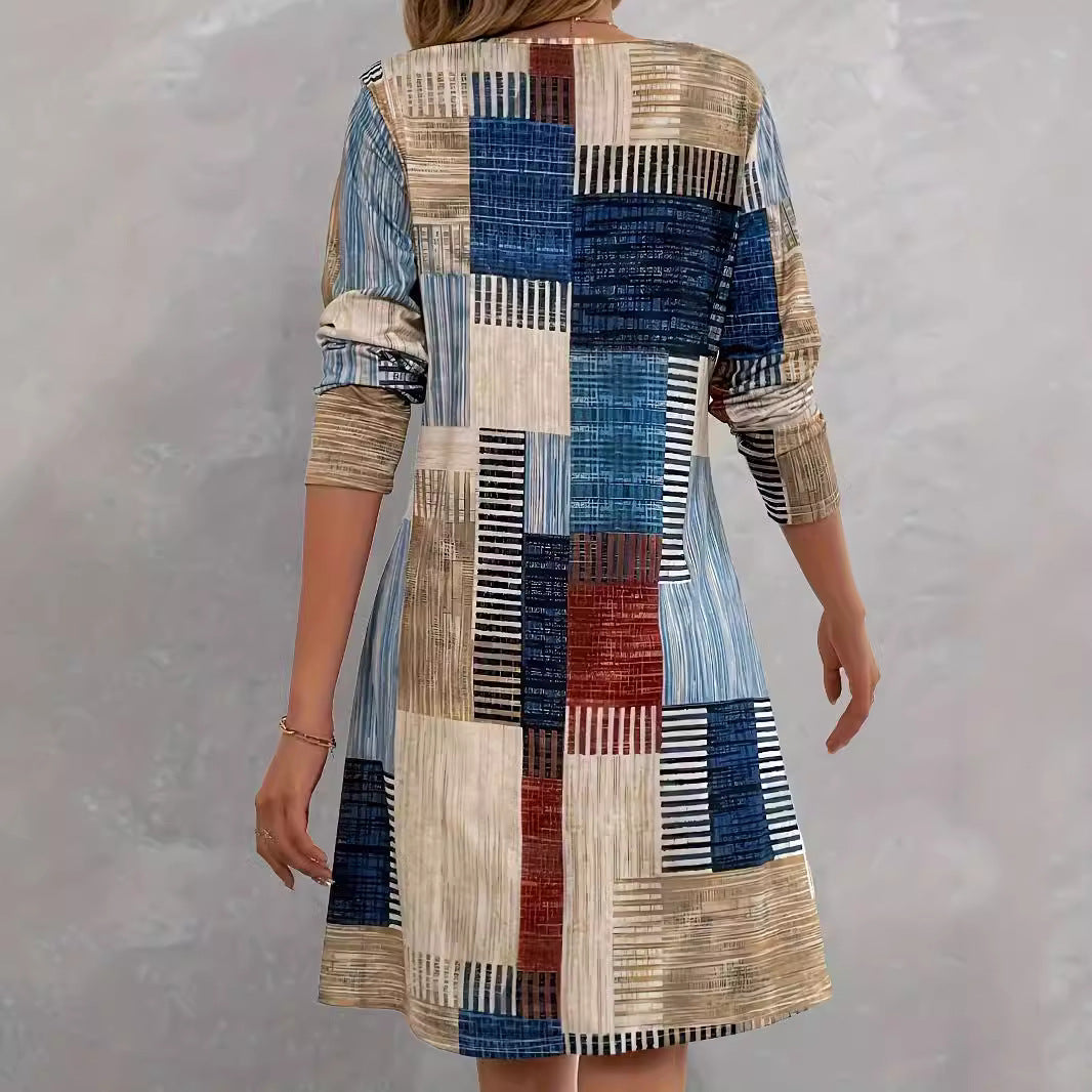 Damen Freizeitkleid mit grafischem Muster und lockerem Schnitt R&B