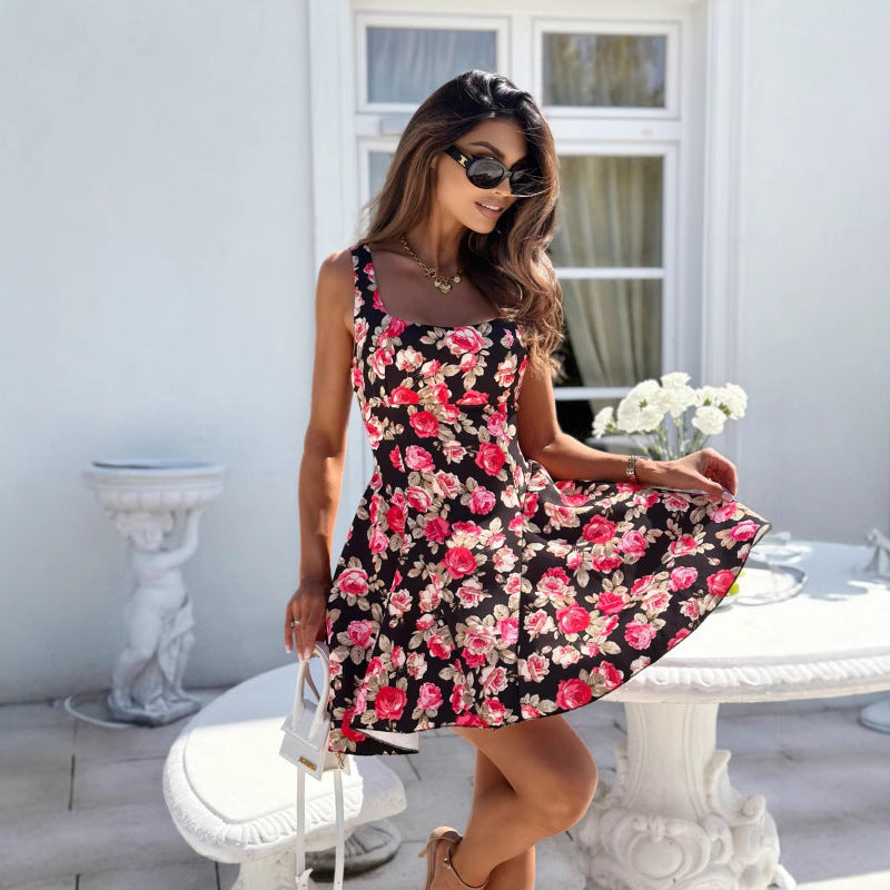 Damen Sommerliches Boho-Nahtkleid mit offenem Rücken und floralem Design R&B