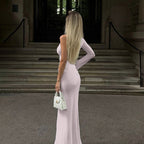 Damen elegantes und figurbetontes Abendkleid mit asymmetrischem Schnitt EB