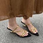 Damen elegante Zehentrenner-Sandalen mit dekorativen Riemen R&B