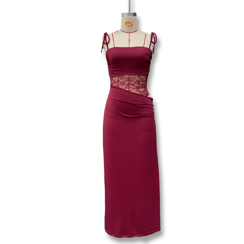 Damen Elegantes Maxikleid mit Spitzeneinsätzen und verstellbaren Trägern R&B