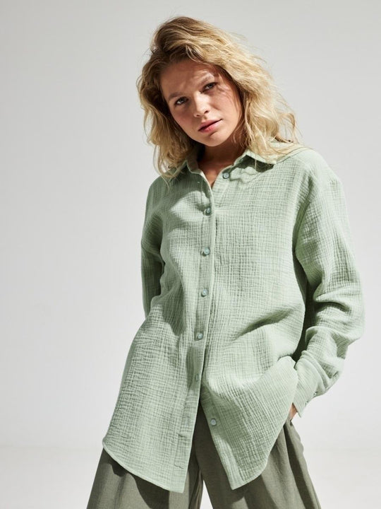 Damen Lässige Bluse im leichten Karo-Design mit langem Arm R&B