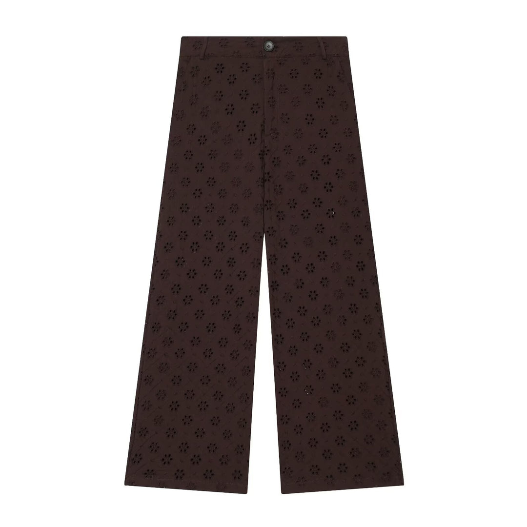 Damen weit geschnittene Hose mit floralem Lochmuster R&B