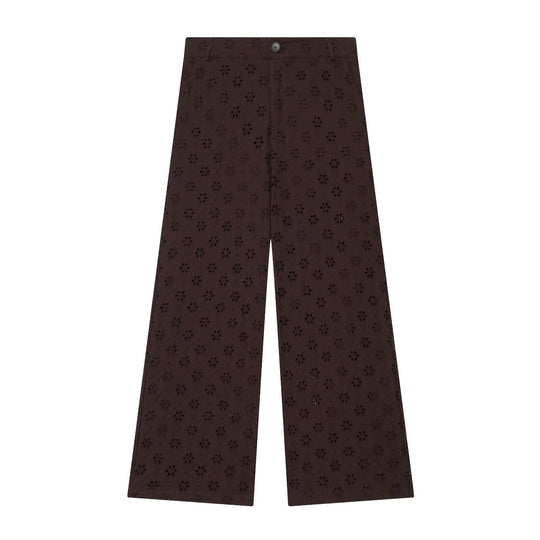 Damen weit geschnittene Hose mit floralem Lochmuster R&B
