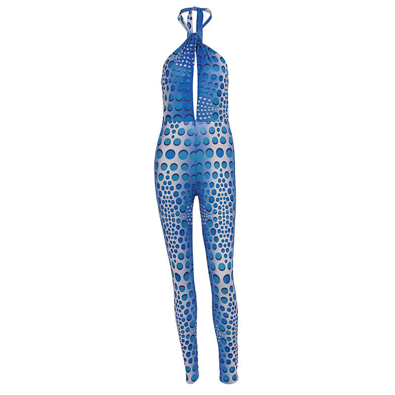 Damen Bodycon Jumpsuit mit tiefem V-Ausschnitt und exklusivem Muster R&B