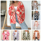 Damen lässiger Strickcardigan mit Karomuster und oversized Schnitt