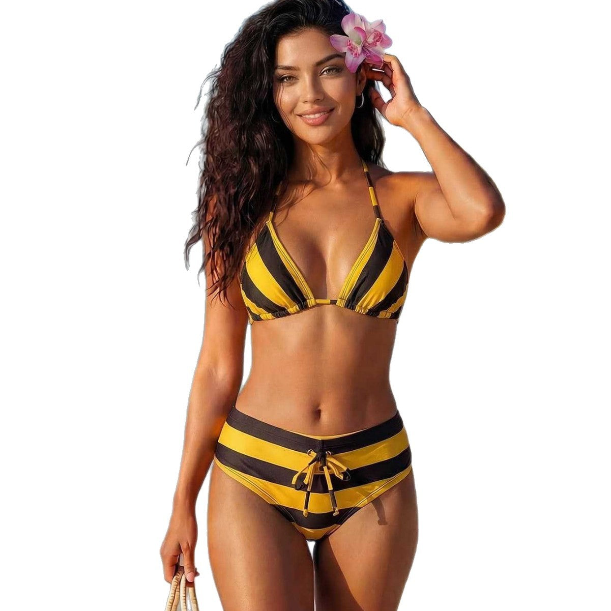 Damen Bikini mit trendigem Schnitt und verspielten Streifen R&B