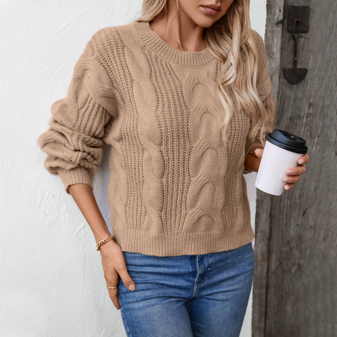 Damen grob gestrickter Pullover mit voluminösen Ärmeln und Zopfmuster R&B