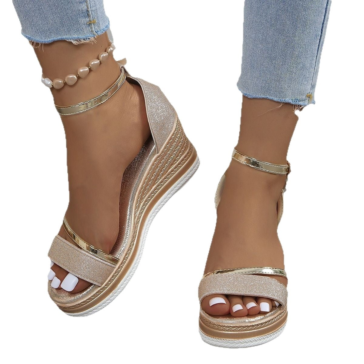 Damen Wedgesandalen mit Glitzer