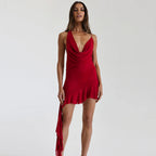 Damen Halterneck Minikleid mit fließendem Design und asymmetrischem Saum R&B