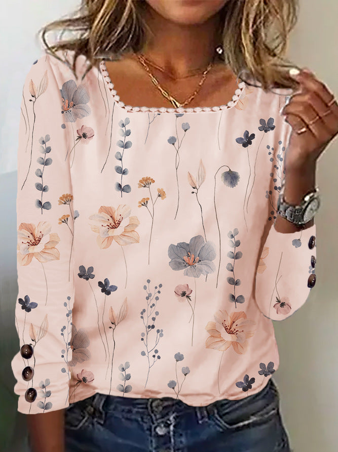 Damen Bluse mit floralem Druck und dekorativen Knopfdetails R&B