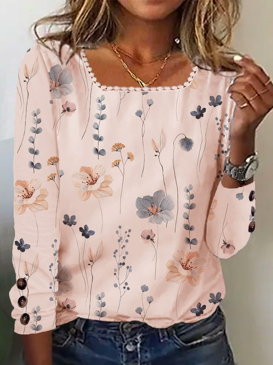 Damen Bluse mit floralem Druck und dekorativen Knopfdetails R&B