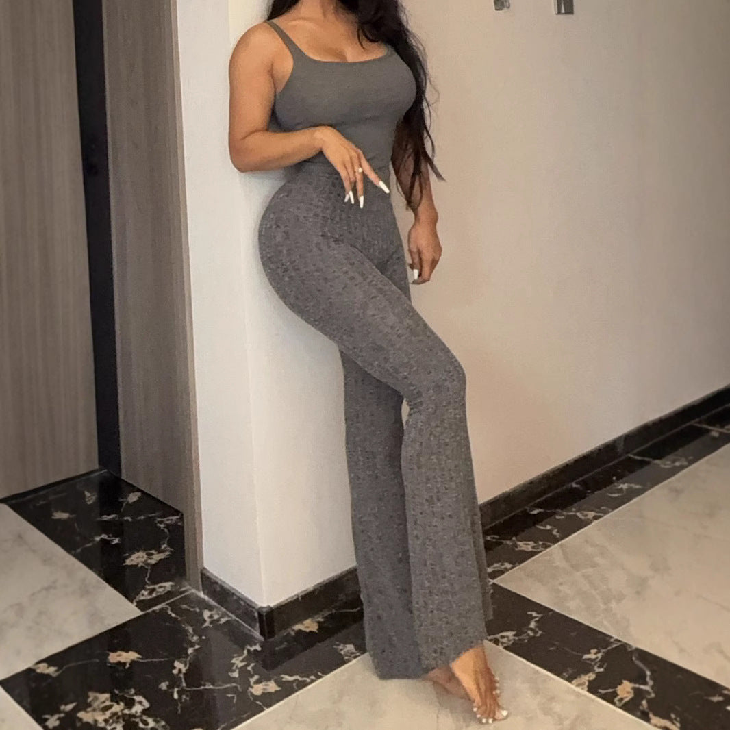 Damen Ripp-Leggings mit hoher Taille und weitem Bein R&B