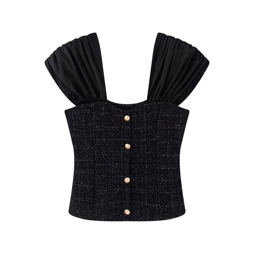 Damen Wickelbluse mit voluminösen Puffärmeln und dekorativen Knopfdetails R&B