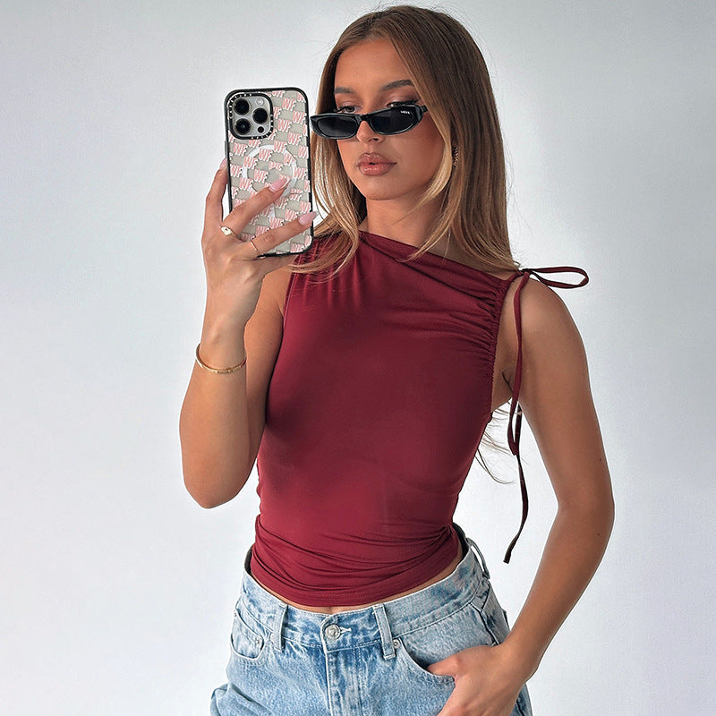 Damen asymmetrisches Top mit Raffung R&B