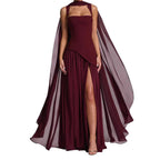 Damen Elegantes Maxikleid mit asymmetrischem Schnitt und fließendem Cape