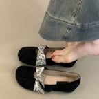 Damen elegante Mokassins mit dekorativem Kreuzband R&B