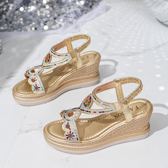 Damen Wedge-Sandalen mit kunstvollen Perlenverzierungen R&B