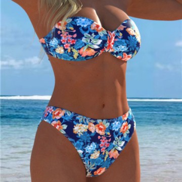 Damen Bikini-Set mit floralem Balconette-Oberteil und hochgeschnittenem Höschen R&B