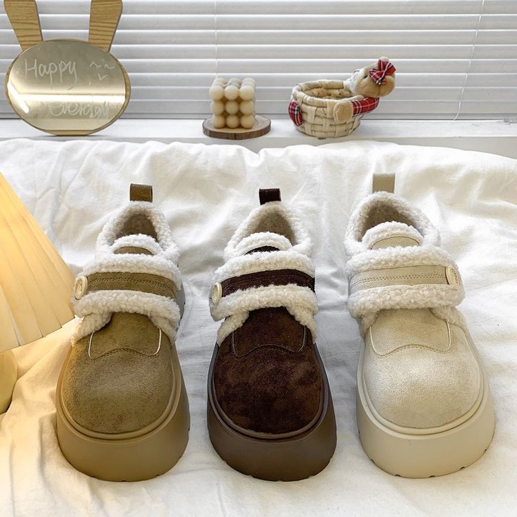 Damen Plüschgefütterte Sneakers mit modischem Klettverschluss und rutschfester Sohle R&B