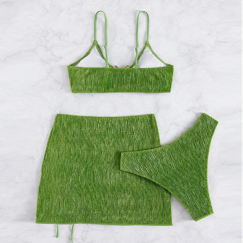 Damen Triangel-Bikini-Set mit Rüschendesign und modischem Rock R&B