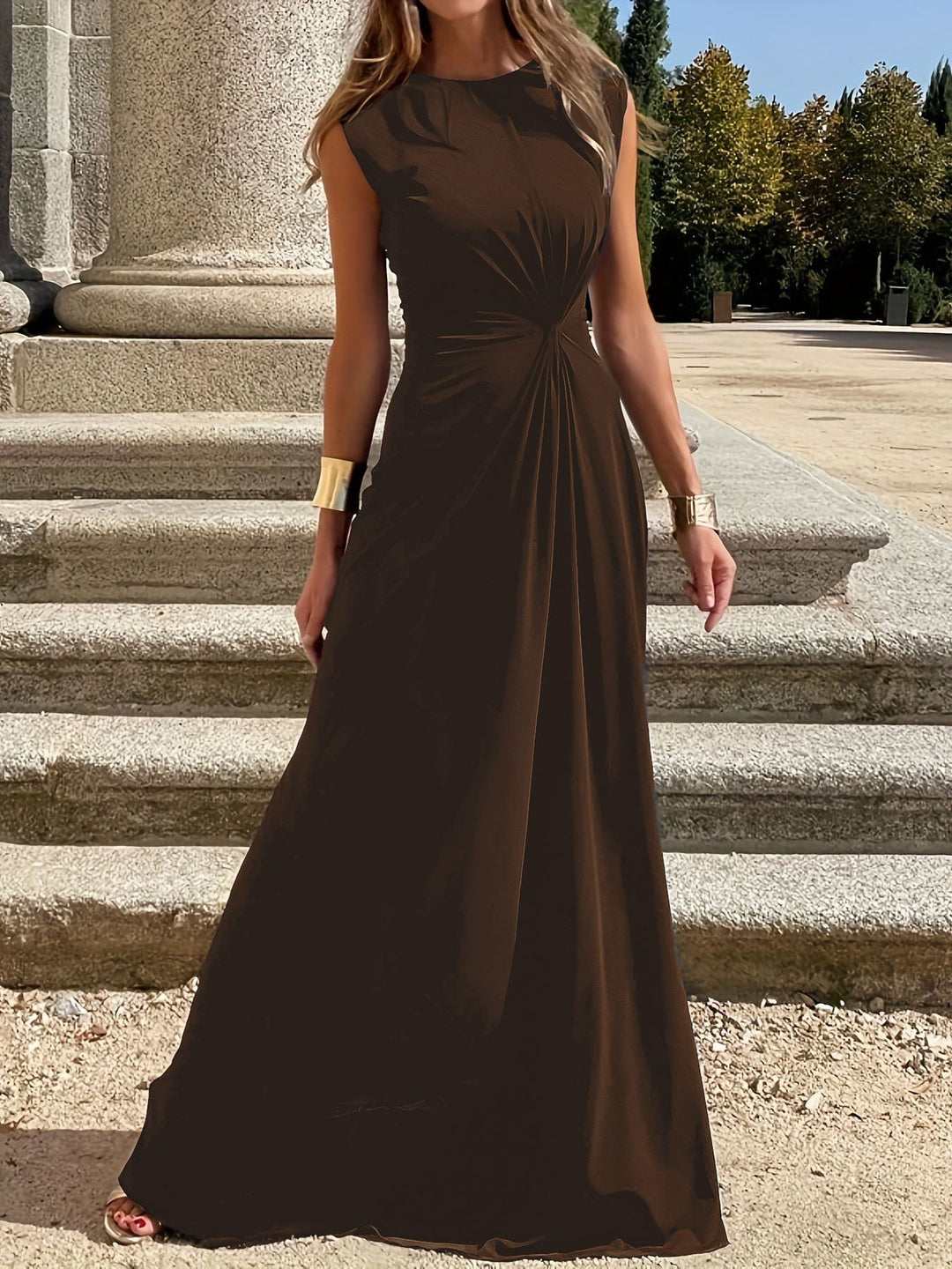 Damen Maxikleid mit Elegantem Knoten-Detail und Fließendem Schnitt R&B