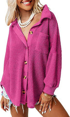 Damen lässige Waffle-Hemdenjacke mit Knopfverschluss R&B