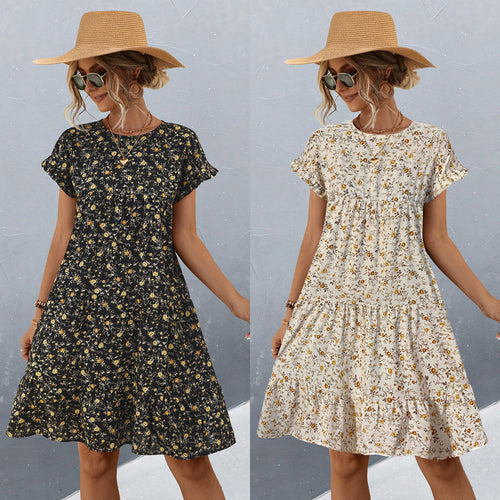 Damen Freizeitkleid mit voluminösem Rock und floralem Design R&B