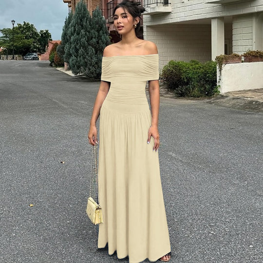 Damen Elegantes Maxikleid mit schulterfreiem Design und Raffung R&B