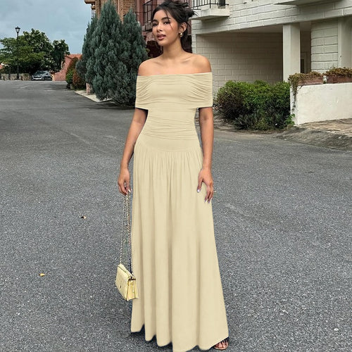 Damen Elegantes Maxikleid mit schulterfreiem Design und Raffung R&B