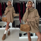 Damen Stylish Oversized Pullover mit hohem Kragen R&B