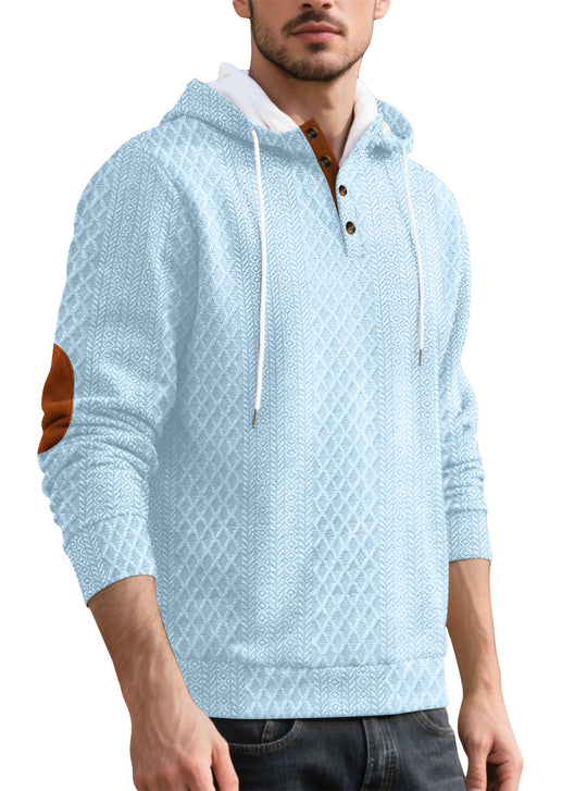 Herren nan Diamond-Struktur Kapuzenpullover mit Kurzknopfleiste, gesteppter Kapuzeninnenkante und Wildleder-Ellbogenpatch R&B