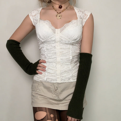 Damen Spitzen-Cropped-Top mit elegantem V-Ausschnitt und Rüschendetails R&B
