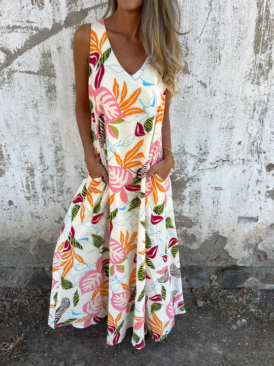 Damen Sommerliches Maxikleid mit buntem Tropenmuster R&B