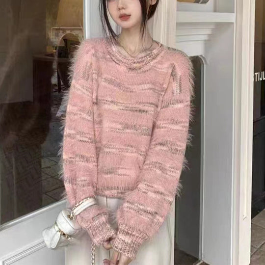 Damen Kuscheliger Strickpullover mit trendigem Farbverlauf und voluminösen Ärmeln R&B