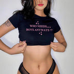 Damen Kurzarm Crop-Shirt mit kreativem Motiv R&B