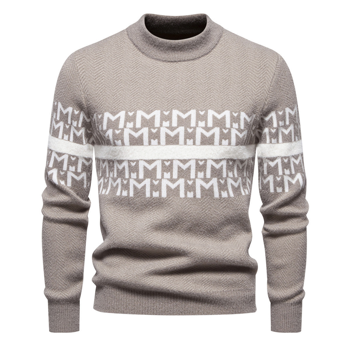 Herren Strickpullover mit modernem Zopfmuster und hohem Stehkragen