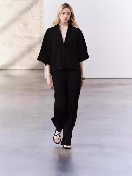 Damen elegantes Blusen und Hose Ensemble aus atmungsaktivem Stoff R&B