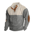 Herren nan strukturiertes Rugby-Pullover mit Stehkragen, Knopfleiste und Leder-Ellenbogenpatches R&B