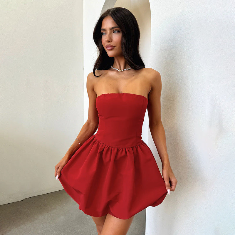 Damen elegantes Bandeaukleid mit voluminösem Rock