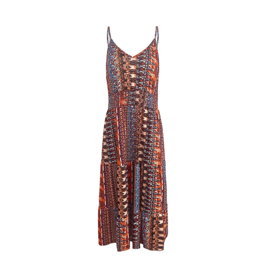 Damen Maxikleid mit elegantem Patchwork-Muster und hohem Schlitz R&B