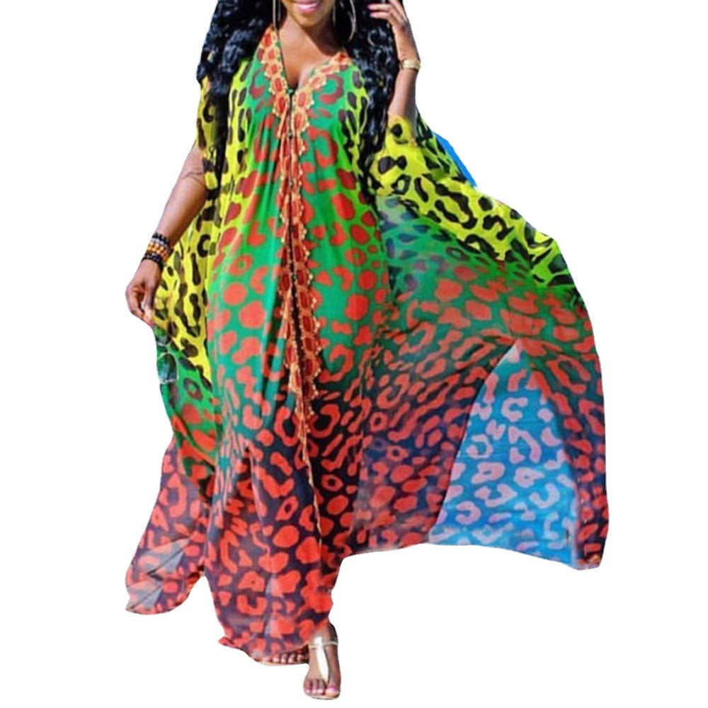 Damen Leichte offene Strandrobe mit farbenfrohem Tierdruck und elegantem Schnitt R&B