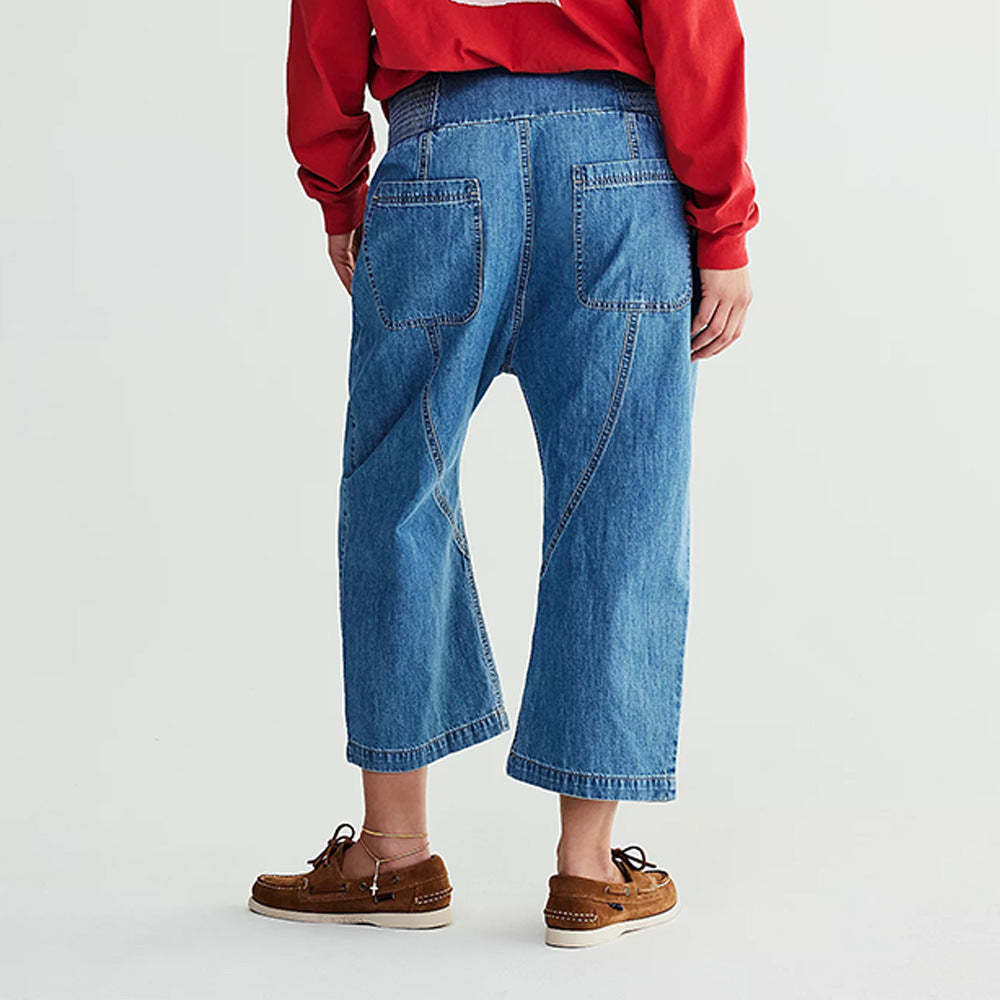 Damen lässige Loose-Fit Jeans mit elastischem Bund und geräumigen Taschen R&B