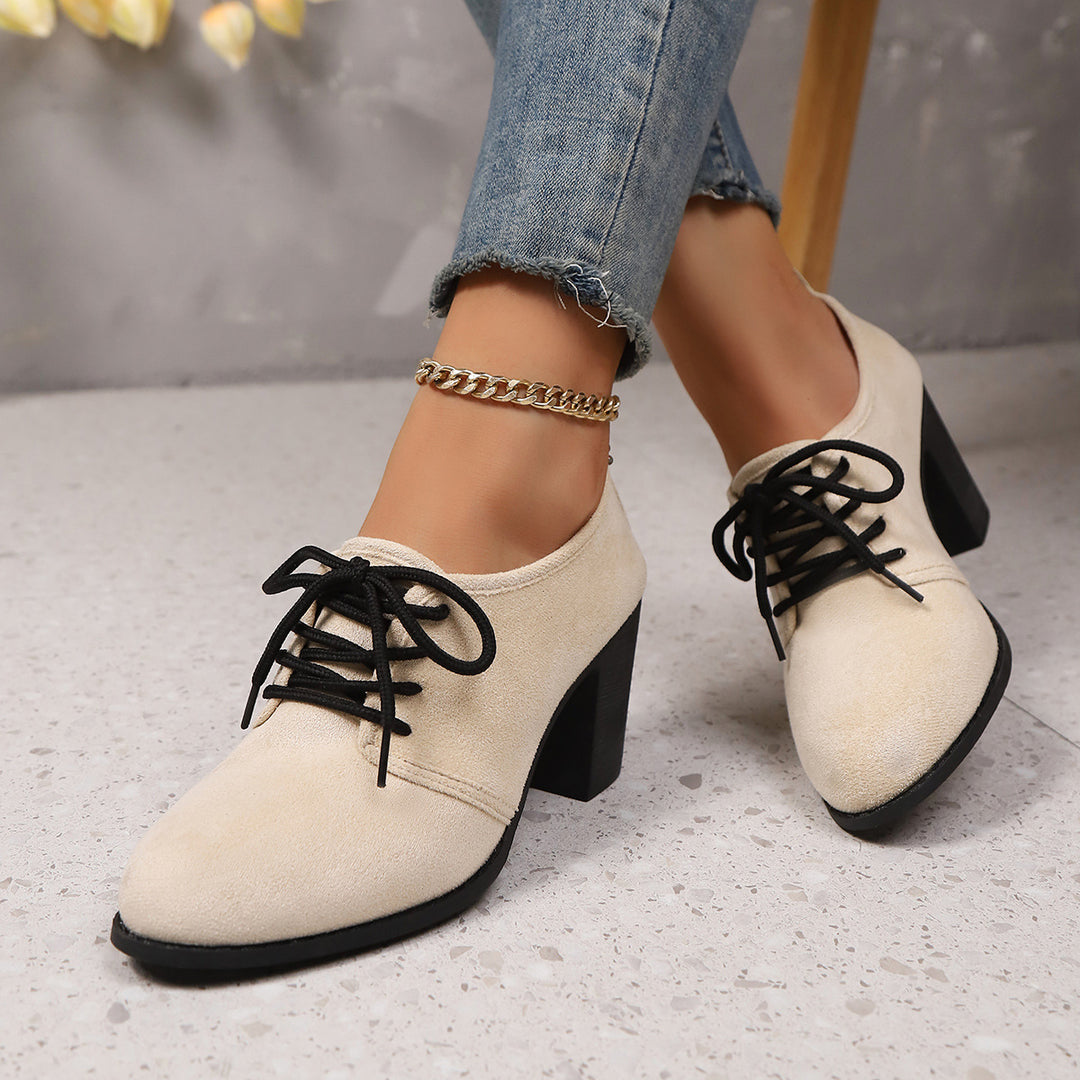 Damen elegante Plateau-Schnürschuhe mit modischem Blockabsatz und komfortablem Fußbett R&B