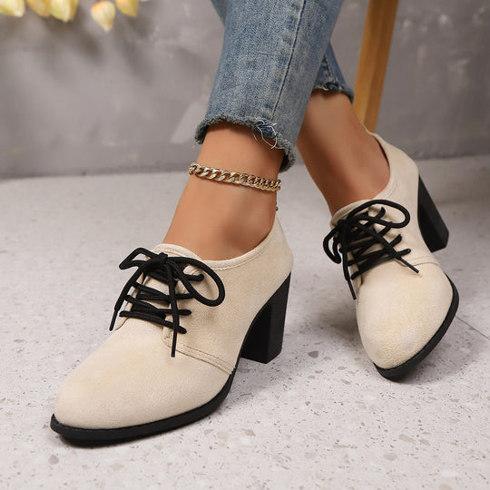 Damen elegante Plateau-Schnürschuhe mit modischem Blockabsatz und komfortablem Fußbett R&B