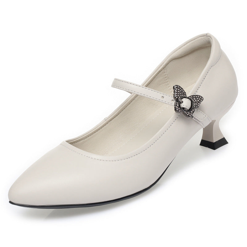 Damen Mary Jane Pumps mit verstellbarem Riemen und eleganter Schmuckschmetterling R&B