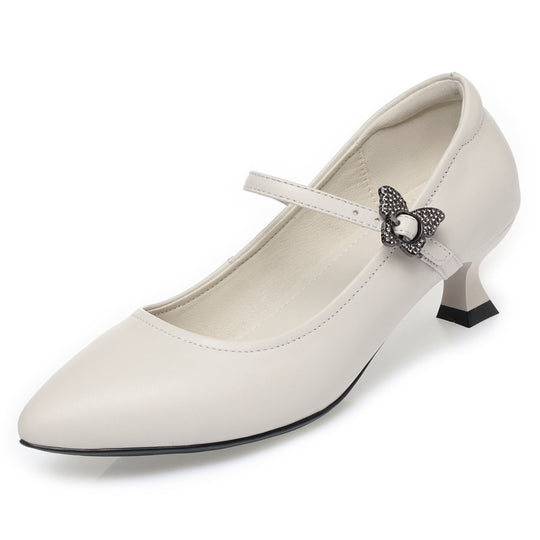 Damen Mary Jane Pumps mit verstellbarem Riemen und eleganter Schmuckschmetterling R&B